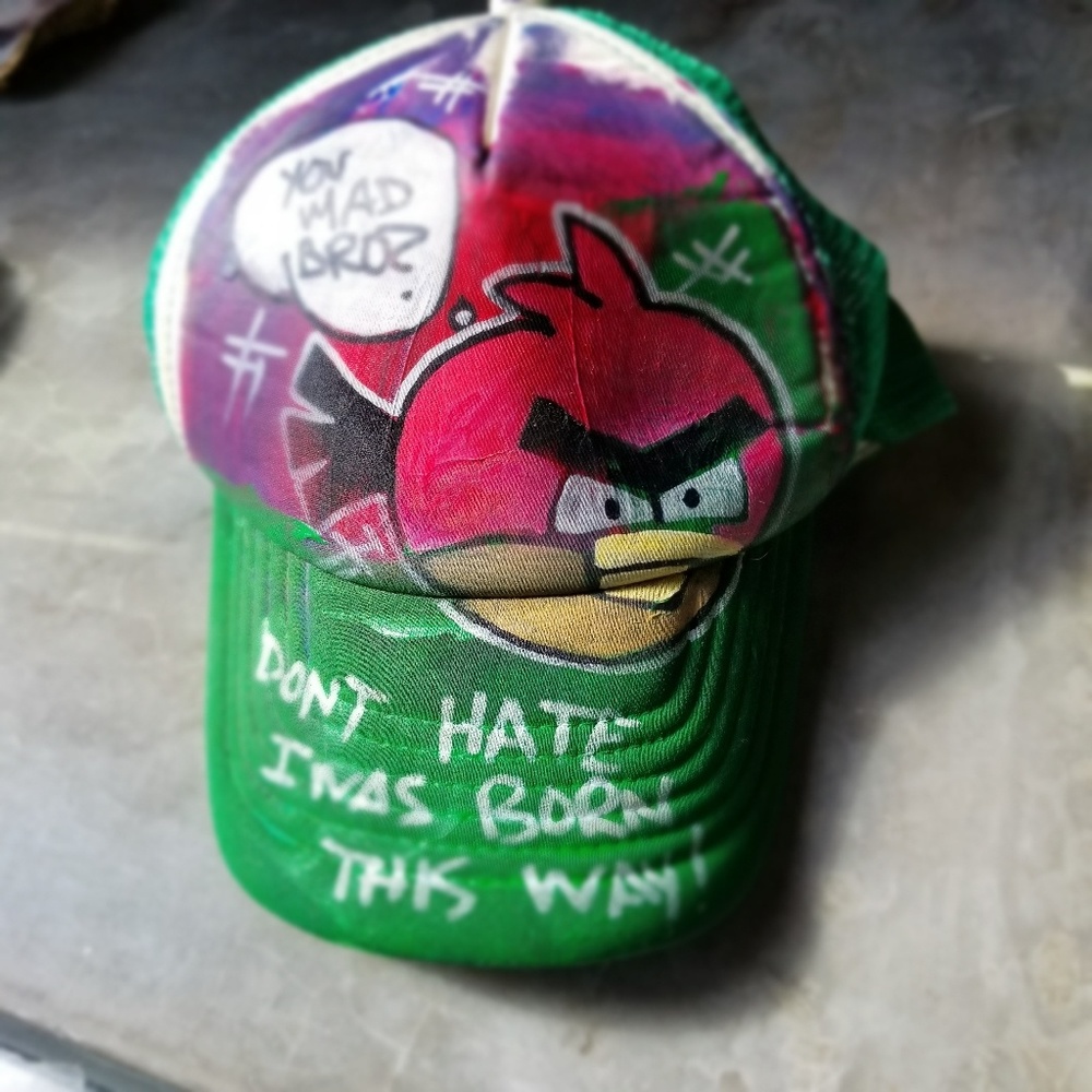 Angry Bird Hat Hand painted by Santa Monica Artist